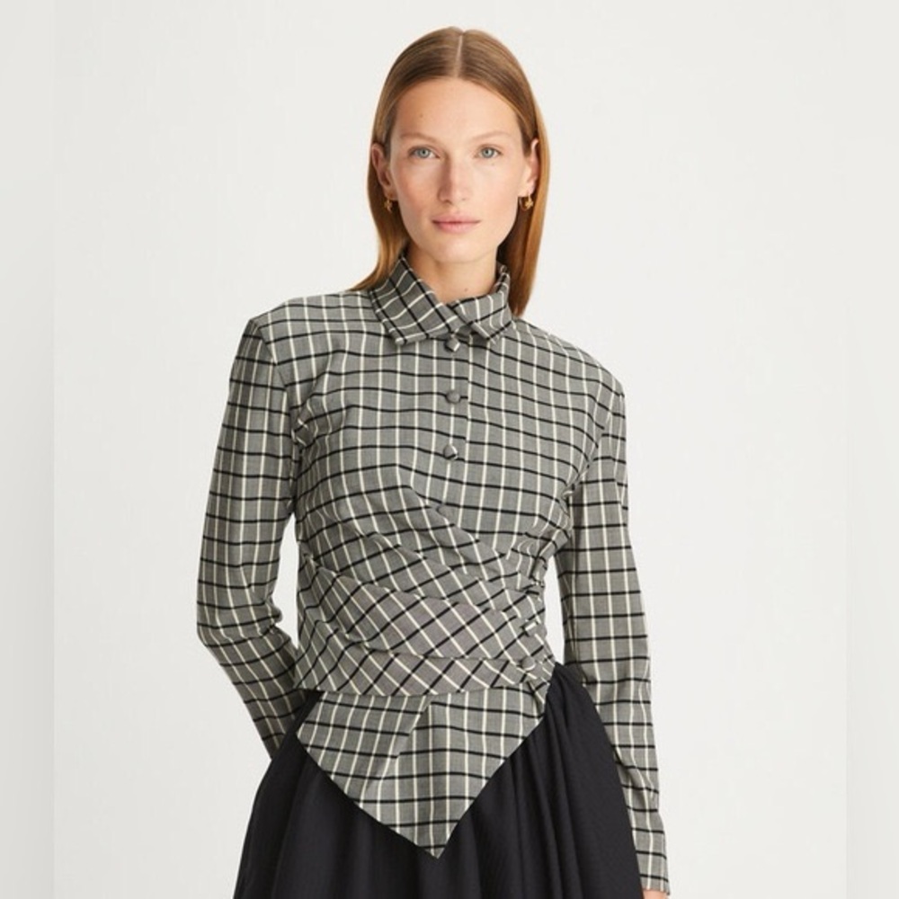Tory Burch plaid asymmetric top shirt blouse wrap button 2 $698